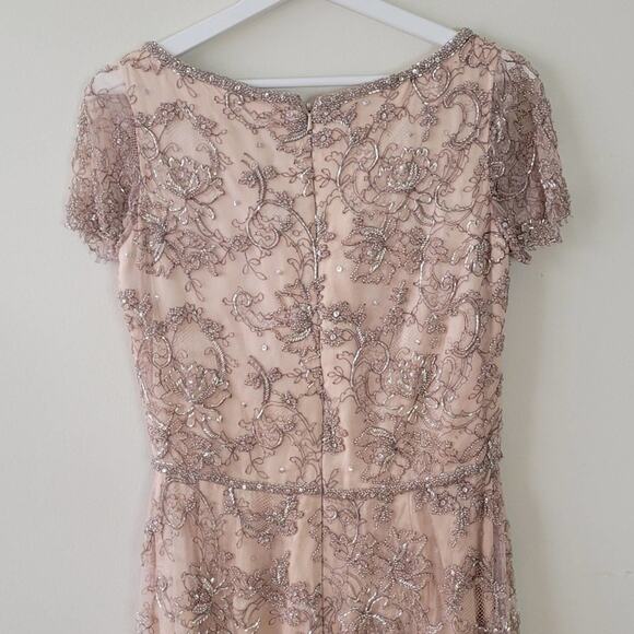 Victoria Royal Vintage Beaded Lace Champagne Gown - Picture 13 of 16